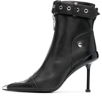 Alexander McQueen (WMNS) Alexander McQueen Leather Heel Ankle Boots Black 768101WIDR41081