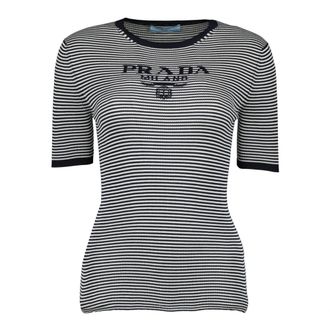 Prada T-Shirts, female, Black, Size: S Striped T-shirt