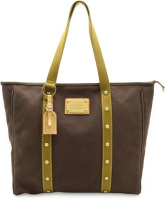 Louis Vuitton Brown Khaki White Canvas Shoulder Bag Tote Bag (Pre-Owned)