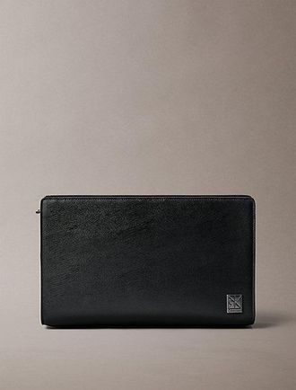 Calvin Klein Saffiano Emblem Zip Pouch with Handle