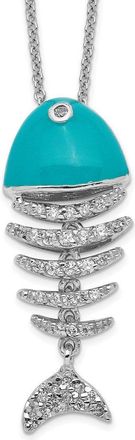 Diamond2Deal Sterling Silver Enameled Cubic Zirconia Fish Necklace 18