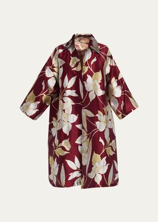 Eskandar Sloped Shoulder Wide A-Line Open Jacket With Collar - 3/4 Length