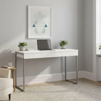 Dmora Dmora Scrivania Lineare A Tre Cassetti, Colore Bianco Lucido, Cm 125 X 76 X 51, Con Imballo Rinforzato