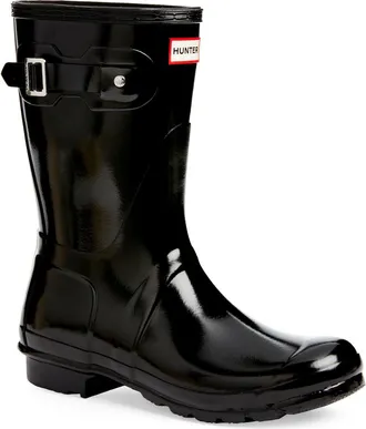 Hunter Original Tour Short Gloss Packable Rain Boot in Black at Nordstrom, Size 10