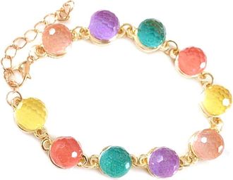 Generic 1Pcs Colorful Crystal Bead Bracelet Round Beads Chain Wrist Link Accessories Birthday Gift Clever Multicoloured
