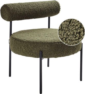 Beliani Silla sin reposabrazos asiento redondo respaldo enrollado diseño vintage tapicería bouclé verde Alpha