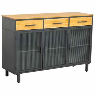 Wanderlust Deco Aparador de vidrio y madera 3 cajones 120x35x79,5h cm - negro