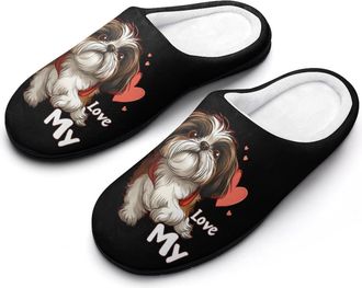 Generic I Love My Shih-Tzu Womens Slippers Warm House Slippers Indoor House Shoes with Anti-Skid Rubber Sole