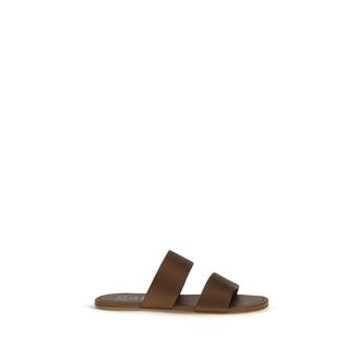 Pedro Garcia Brown Silk Flat Womens Sandals