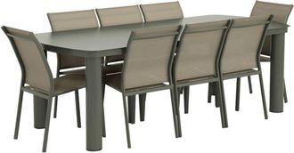 Sweeek Aluminium garden table 225cm + 8 chairs khaki green - Zaro / Buffalo