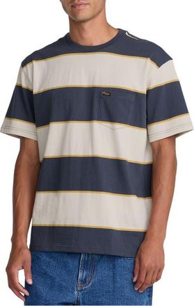 Rvca Dayshift Stripe Cotton Pocket T-Shirt in Light Khaki at Nordstrom, Size Xx-Large