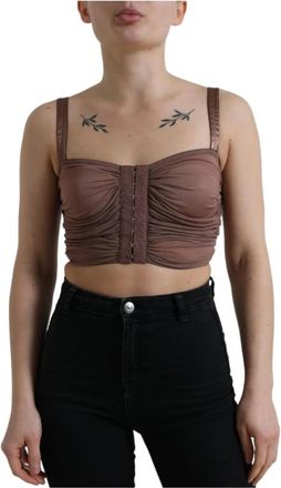Dolce & Gabbana Bruine Mouwloze Crop Top - Dames - Tops zonder mouwen - Bruin - S - Katoen - Tops