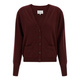 Maison Margiela Cardigans, female, Red, M, V-Neck Virgin Wool Cardigan