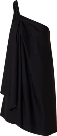 Selected Kleedjes, Dames, Zwart, M, Katoen, Zwarte one-shoulder gedrapeerde jurk