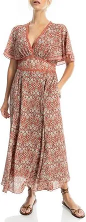 Max Studio Flutter Sleeve Empire Waist Maxi Dress in Terra/Sage Intricate Paisley at Nordstrom Rack, Size X-Small