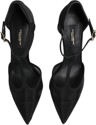 Dolce & Gabbana Womens Black Mesh T-Strap Stiletto High Heels Shoes Nylon Viscose