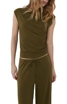 Mango Gathered Asymmetric Neck Top in Khaki Green at Nordstrom, Size X-Small