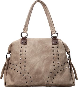 Generic Cymwer PU Leather Shoulder Bag Large Tote Bag with Rivet Handbag for Women Work (Khaki)