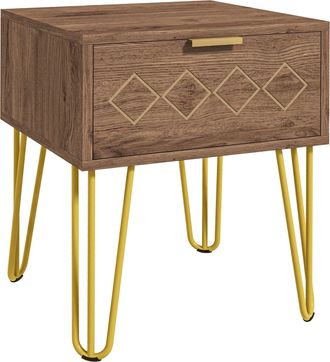 HOMCOM Bedside Table with Drawer - Gold Metal Legs for Living Room Bedroom | TJ Hughes