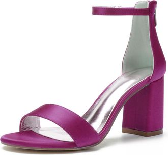 Generic Bridal Wedding Heels Womens Block Heel Wedding Sandals Bridal Wedding Shoes Open Toe Heels Bridal Shoes 8Cm,Purple,10 UK