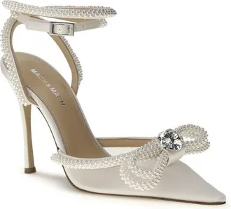 Mach & Mach Womens Crystal-Embellished Silk Heel White
