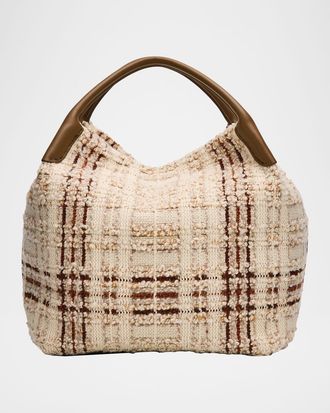 Loro Piana Bale Large Tweed Check Shoulder Bucket Bag