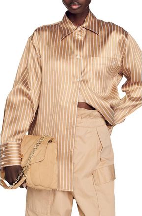 Sandro Kurtis Stripe Button-Up Shirt in Bronze /Blanc at Nordstrom Rack, Size 1 (Fits Like 2-4 Us)