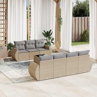 vidaXL Vidaxl - Juego De Sof&aacute;s De Jard&iacute;n Con Cojines Beige 8 Pzas Rat&aacute;n Pe