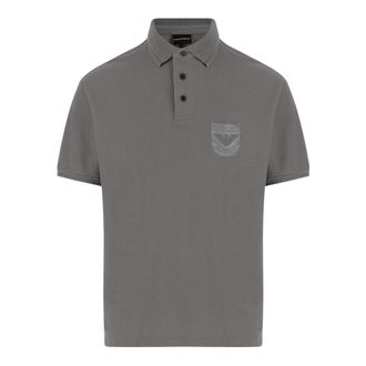 Emporio Armani Polo shirt van katoen met logo - Heren - Polos - Grijs - L - Katoen - Tops