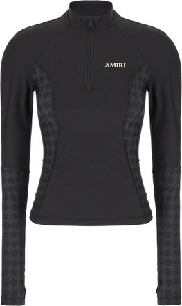 Amiri MA Quad Lange Mouwen Top met Rits - Dames - Sportshirts - Zwart - XS - Nylon - Fitness