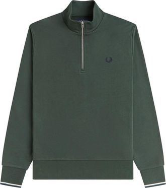 Fred Perry Sweatshirt met halve rits - Heren - Vesten met rits - Groen - M - Katoen - Hoodies & sweatvesten