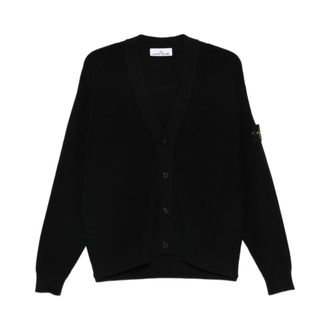 Stone Island Cardigans, male, Black, Size: M V-neck Cardigan