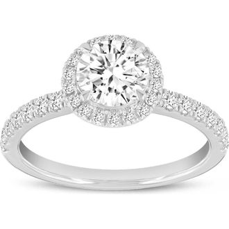 LuvMyJewelry Paloma 14K White Gold Round Cut Lab Grown Diamond Halo Engagement Ring - 1.5 ctw at Nordstrom, Size 8