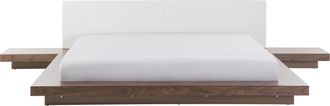 Beliani Cama De Agua Moderna 180 X 200 Cm Con Colch&oacute;n Mesitas De Noche Cabecero De Piel Sint&eacute;tica Mdf Madera De Fresno Marr&oacute;n Zen