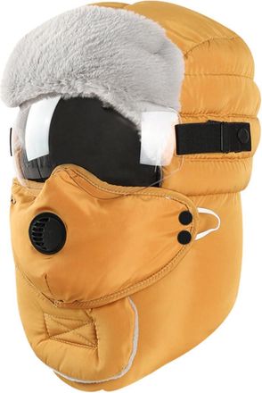 Generic Winter Warm Fleece Lined Ear Hat Men Women Thick Windproof Outdoor Riding Cap Lei Feng Hat Windproof Riding Cold Weather(Yellow, One Size)