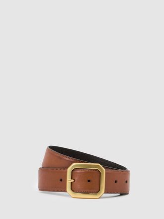Reiss Tan Leather Edged-buckle Belt, S
