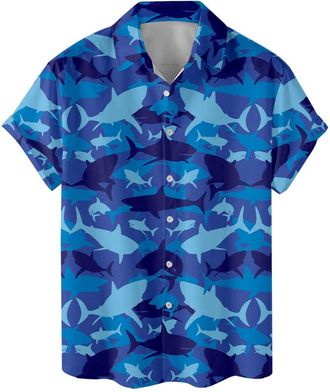 Generic Retro Shark Retro Hawaiian Shirt for Men Vintage Bowling Shirt Mens Hawaiian Shirts Short Sleeve Button Down Shirt Men Shirts611