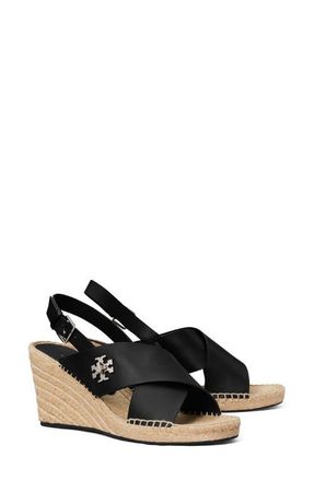 Tory Burch Turnlock Espadrille Slingback Platform Wedge Sandal in Perfect Black at Nordstrom, Size 10.5