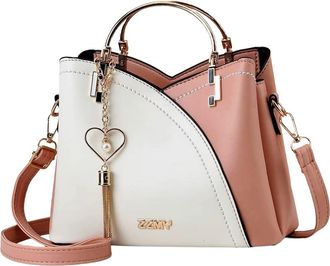 Generic Womens PU Leather Shoulder Tote Bag, Candy, 23x11.5x19 cm, Waterproof Fashion Casual Handbag with Metal Handle, Zipper Closure, Letter and Tassel Deco