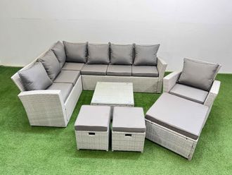 Fimous 10 Seater Corner Sofa Sets with Coffee Table Chair 3 Stools Light Grey