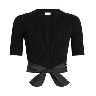 Patou T-Shirts, female, Black, Size: XS Mix Faille Knot T-Shirt