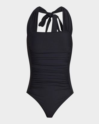 Johnny Was Ruched Halter One-Piece Swimsuit