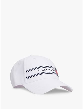 Tommy Hilfiger Mens Embroidered Stripe-Flag Logo Sport Cap - White