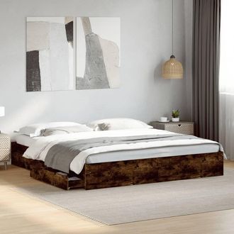 vidaXL Cama Con Cajones Madera De Ingenier&iacute;a Roble Ahumado 200x200 Cm Vidaxl