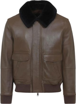 Yves Salomon fur-collar leather jacket - Brown
