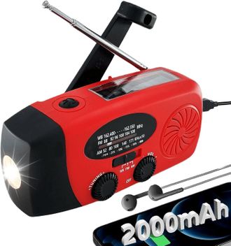 OEM Radio De Emergencia Con Manivela De 2000 Mwh, 3 Linternas Led, Radio Solar, Radio Am/fm/noaa, Recargable Por Usb Tipo C Y Bater&iacute;a Externa De 2000 Mah 