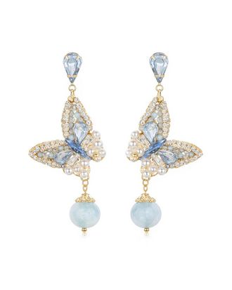 Liv Oliver 18K Plated 18.20 Ct. Tw. Agate, Quartz Cz Morpho Pav&eacute; Drops Earrings