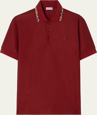 Burberry Mens Eddie Check-Trim Cotton Polo Shirt