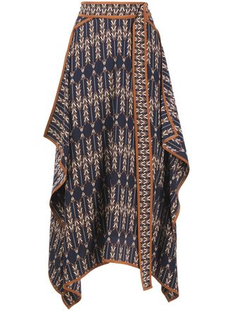 Stella McCartney Norah patterned asymmetric wrap skirt - women - Silk - 34 - Blue