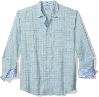 Tommy Bahama Barbados Breeze Playa Plaid Linen Blend Button-Up Shirt in Aquifer at Nordstrom, Size 2Xlt